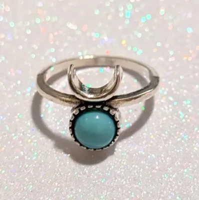 **NEW ARRIVAL** Size 6 Small "Cupped" BLUE ROUND Half-Globe TURQUOISE STYLE RING with Half Circle Silver Top Loop on a Silver...