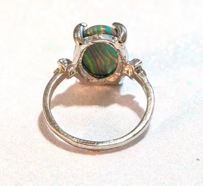 **NEW ARRIVAL** Size 6¾ BLUE, YELLOW & PURPLE "Striped" Oval Cabochon 4-Prong Stone RING1 with a "3 PETALS" Band...