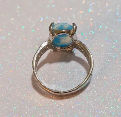**NEW ARRIVAL** Size 7¾ BLUE & WHITE "CLOUDS" CABOCHON STONE 4-Prong RING with Hollowed "G"raphic Design Band on...
