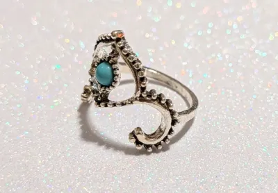 **NEW ARRIVAL** Size 7½ Small BLUE ROUND Half-Globe TURQUOISE STYLE RING with Double "Large "Hooks" Style Band on a Silver...