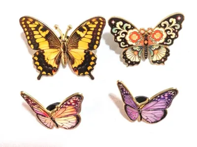 ***NEW ARRIVAL*** Collection of 4 PINS--"Assortment of BUTTERFLIES" (1½") with Brown and Black Colors" etc. on a Gold...