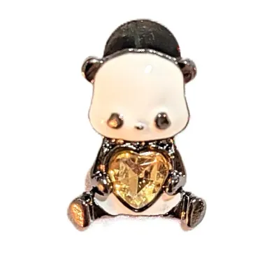 ***NEW ARRIVAL*** "AMBER HEART STONE BEAR" PIN (1") with Large Heart Belly Stone and Black Hat on a Silver Tone Setting