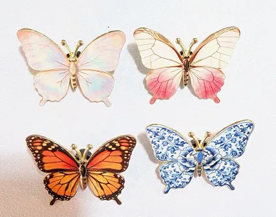 ***NEW ARRIVAL*** Collection of 4 PINS--"Assortment of BUTTERFLIES" (1½") with Iridescent Pink and Blue Colors" etc....