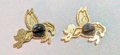 ***NEW ARRIVAL*** Collection of 2 PINS--"PEGASUS" Horse (1¼") in White & Brown/White on a Gold Tone Setting