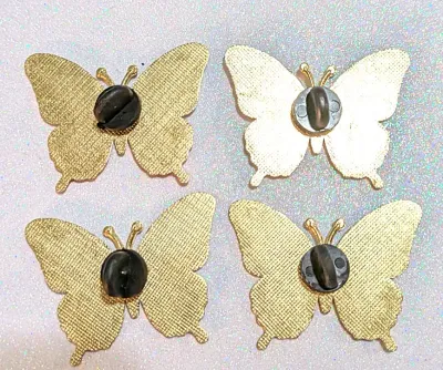 ***NEW ARRIVAL*** Collection of 4 PINS--"Assortment of BUTTERFLIES" (1½") with PINK/WHITE Colors" etc. on a Gold Tone...