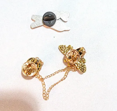 ***NEW ARRIVAL*** Collection of 2 PINS--Ice Cream Cones & Bee with Chain with Both Silver and Gold Tone Settings