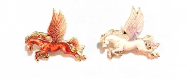 ***NEW ARRIVAL*** Collection of 2 PINS--"PEGASUS" Horse (1¼") in White & Brown/White on a Gold Tone Setting