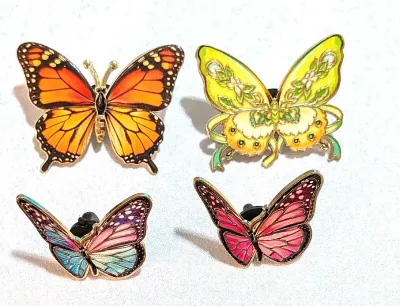 ***NEW ARRIVAL*** Collection of 4 PINS--"Assortment of BUTTERFLIES" (1½") with "Monarch" etc. on a Gold Tone...