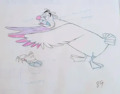 ORIGINAL PRODUCTION ANIMATION DRAWING OF SEBASTIAN AND SCUTTLE FROM "THE LITTLE MERMAID"