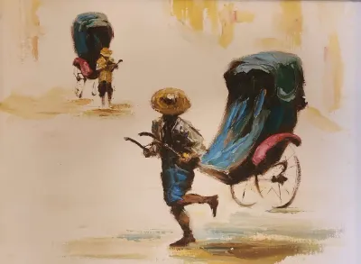 TRADITIONAL RICKSHAW COLORFUL ORIGINAL PAINTING 