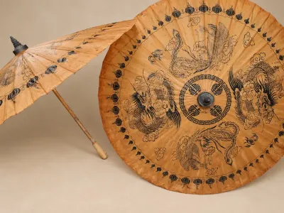 LACQUERED PAPER UMBRELLAS FROM EAST ASIA