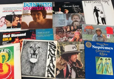 LARGE MYSTERY LOT OF RECORDS (1) BOB DYLAN, STAR WARS, GREASE, SIMON & GARFUNKEL