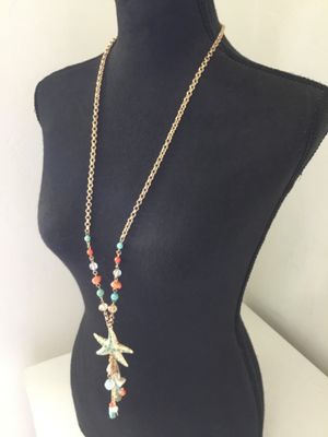 Beautiful, gold tone, starfish, Seaside statement, necklace
