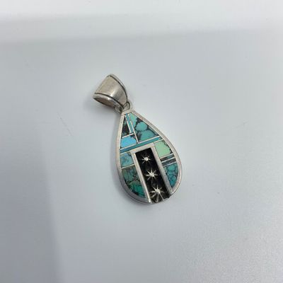 Earl Plummer Navajo Sterling Silver Turquoise Inlay Pendant