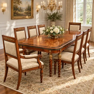 3618 Henredon 9-Piece Dining Set – Extension Table & 8 Upholstered Chairs