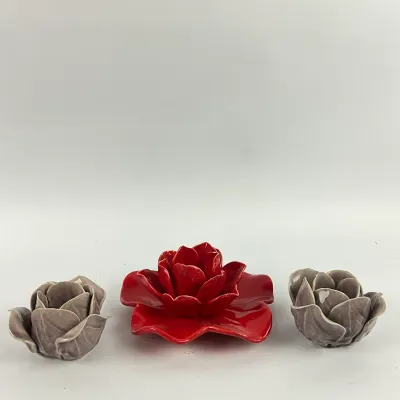3625 Set of 3 Ceramic Flower Candleholders / Decorative Bowls