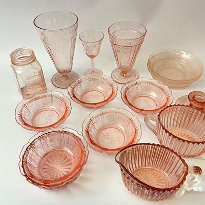 Vintage Pink Depression Glass Assortment - 30 Pieces