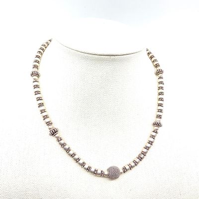 Vintage Sterling Silver Beaded Necklace with Granulated Focal Bead