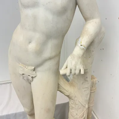 Classical-Style Carved Marble Male Nude Sculpture on Composite Pedestal