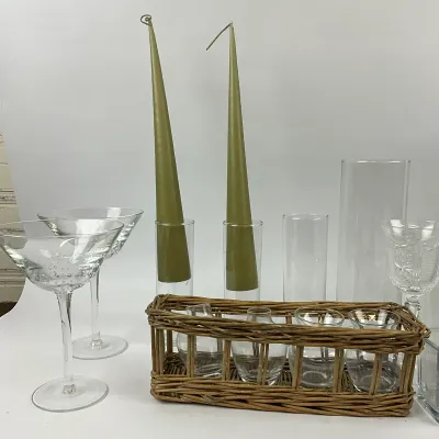 3628 Large Glass Home Décor & Candleholder Lot with Lantern