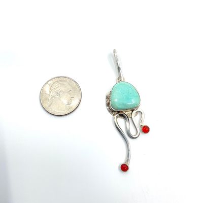 Grady Alexander Sterling Silver Turquoise & Coral Pendant