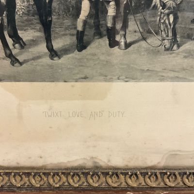 3691 Antique 'Twixt Love and Duty' Framed Print & Ornate Wall Mirror