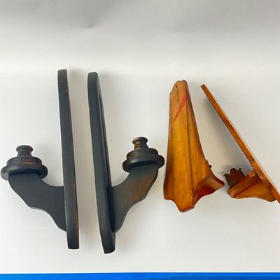 Vintage Wooden Wall Sconces - Two Matching Pairs