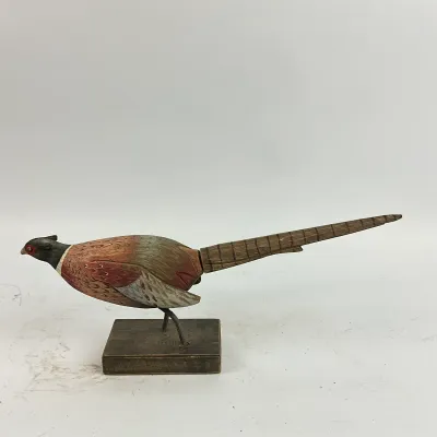 3652 Hand-Painted Wooden Pheasant Figurine on Stand