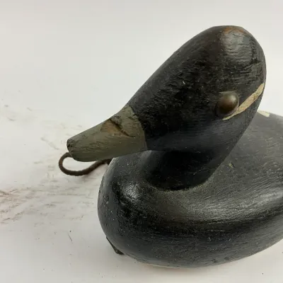 3650 Vintage Hand-Carved Wooden Duck Decoy with Anchor Weight – Signed J.H.