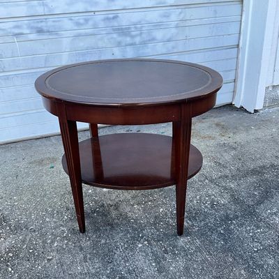 3706 Imperial Mahogany Oval Leather Top Side Table