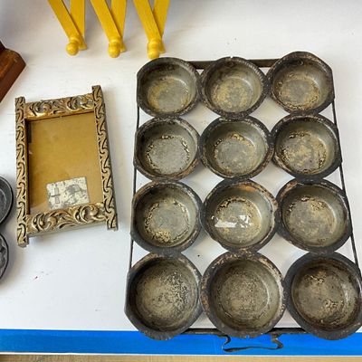 Vintage Kitchenware & Home Decor Lot - Cast Iron, Wood, Tin