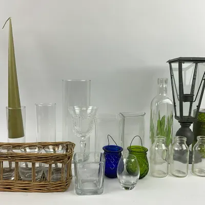 3628 Large Glass Home Décor & Candleholder Lot with Lantern