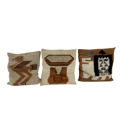Vintage Handwoven Andean Wool Throw Pillows - Set of 3