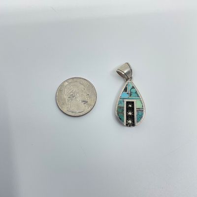 Earl Plummer Navajo Sterling Silver Turquoise Inlay Pendant