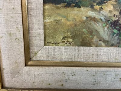 Don Stone Signed Original Coastal Harbor Oil Painting in Gilt Frame