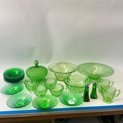 Vintage Green Uranium & Depression Glass Collection - 21 Pieces