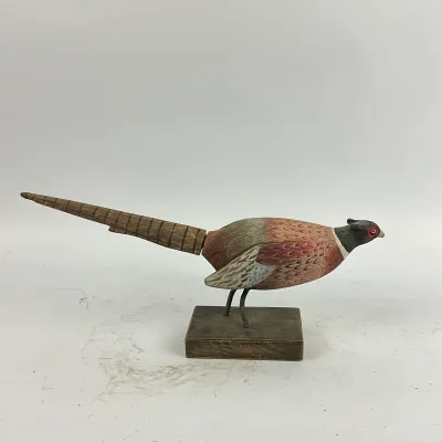 3652 Hand-Painted Wooden Pheasant Figurine on Stand