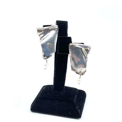 3033 1993 Studio Artisan .999 Fine Silver, 24K Gold & Cultured Pearl Earrings