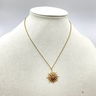 3008 14K Yellow Gold Old Mine Cut Diamond Starburst Pendant Necklace – 0.30 CT