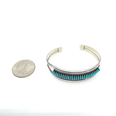 Zuni Edith Tsabetsaye Sterling Silver Turquoise Needlepoint Cuff Bracelet
