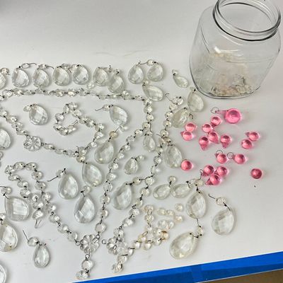Vintage Crystal Chandelier Prisms & Pink Glass Drops Lot