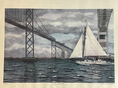 Alice Webb Signed Art Print Bay Works Sailboat & Bridge 809/1250