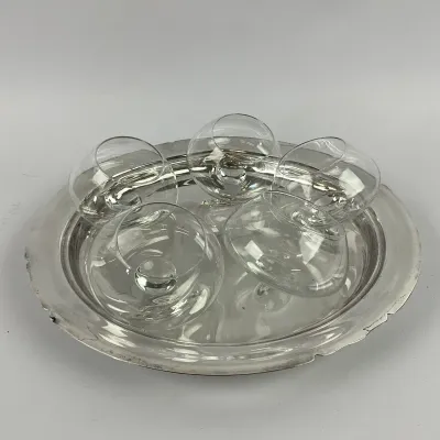 3614 Vintage Coupe Cocktail Glasses – Set of 5 with Silverplated Serving Tray