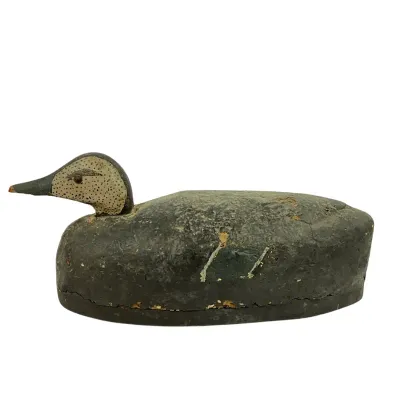 3653 Vintage Hand-Carved Wooden/Cork Speckled-Head Duck Decoy – Weathered Working Decoy