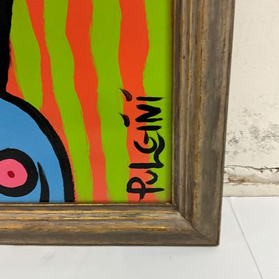 3685 Pulgini Signed Original Pop Art Painting – Blue Woman Portrait