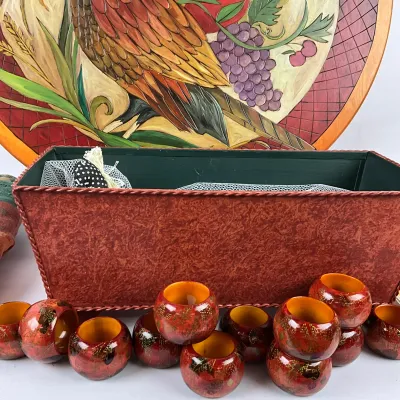 3627 Large Autumn Fall Décor Lot with STICKS Quail Lazy Susan