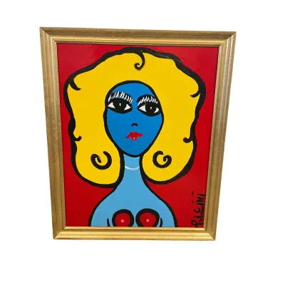 3681 Signed Pulgini Pop Art Style Portrait of Blonde Woman – Original Painting