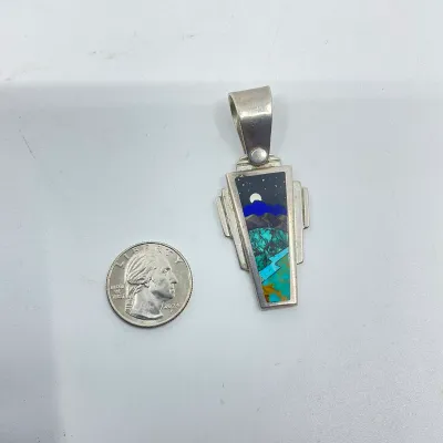 3019 Mark Jimenez Apache/Comanche Sterling Silver Landscape Inlay Pendant
