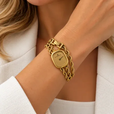 3017 Vintage Baume & Mercier 14K Yellow Gold Ladies Rope Bracelet Watch – 23.7g