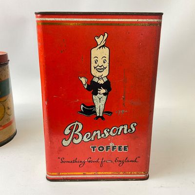Vintage Bensons English Toffee & Maryland Crisps Advertising Tins - Set of 2